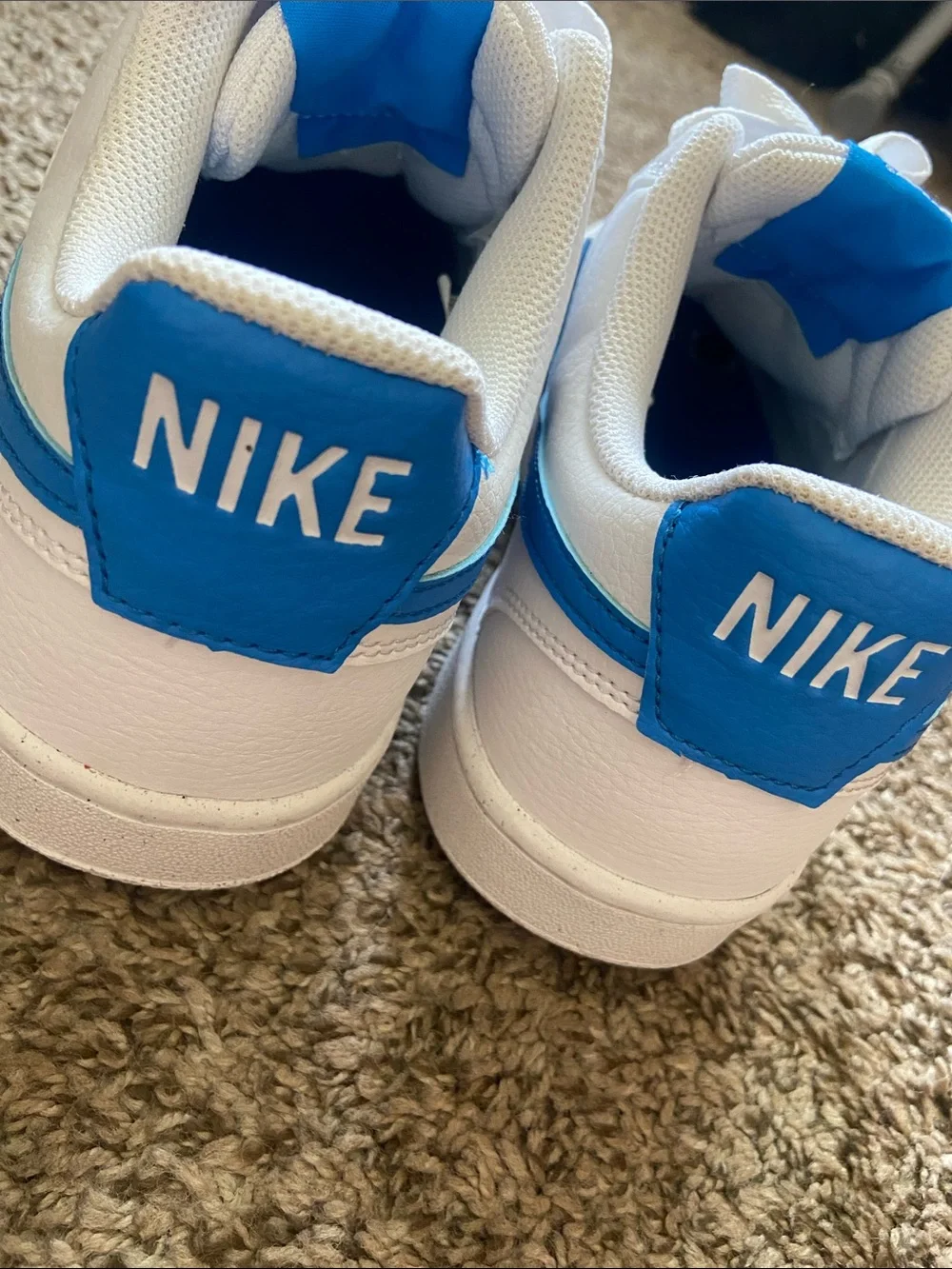 Nike White Low-Top Sneakers with Blue Swoosh
